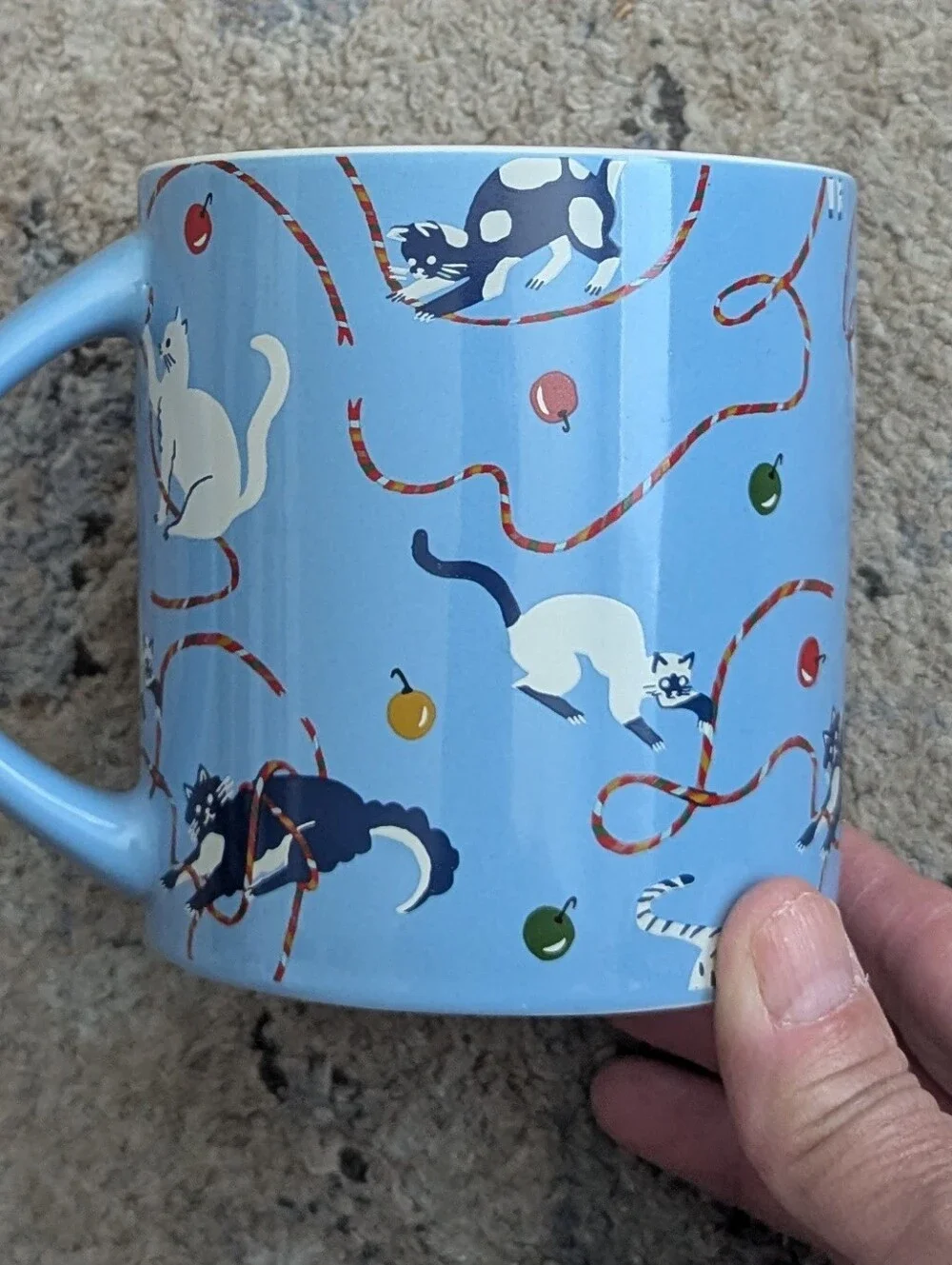 Blue Cat-Print Mug - Playful Kitten Holiday Design